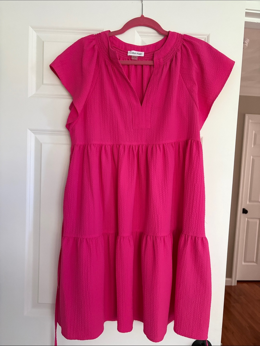 Calvin Klein Hot Pink Tiered Short Sleeve Mini Dress